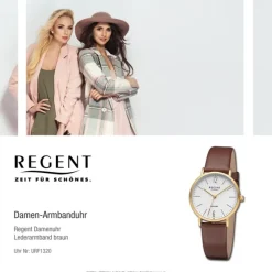 Regent Damen Armbanduhr Analog Lederarmband braun URF1320
