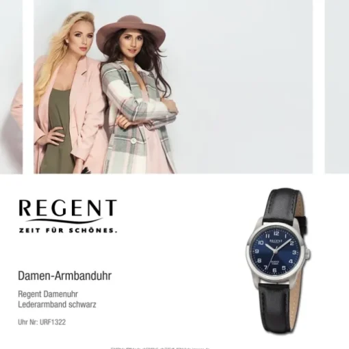 Regent Damen Armbanduhr Analog Lederarmband schwarz URF1322
