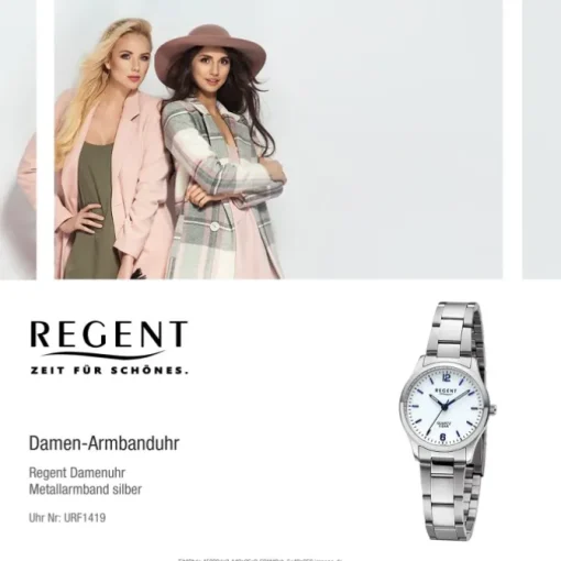 Regent Damen Armbanduhr Analog Metallarmband silber URF1419