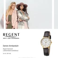 Regent Damen Armbanduhr Analog Lederarmband dunkelbraun URF1480