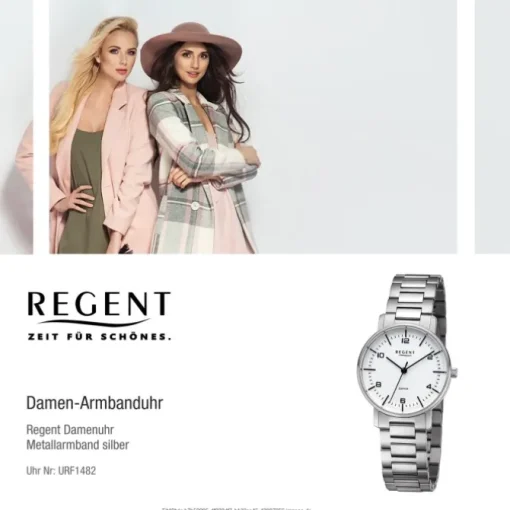 Regent Damen Armbanduhr Analog Metallarmband silber URF1482