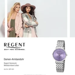 Regent Damen Armbanduhr Analog Metallarmband silber URF1491