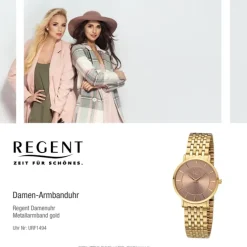 Regent Damen Armbanduhr Analog Metallarmband gold URF1494