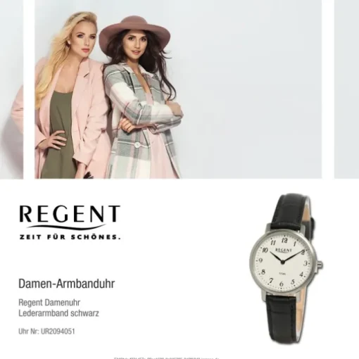 Regent Damen Armbanduhr Analog Lederarmband schwarz UR2094051