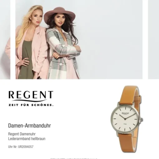 Regent Damen Armbanduhr Analog Lederarmband hellbraun UR2094057