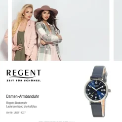 Regent Damen Armbanduhr Analog Lederarmband dunkelblau UR2114077