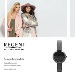 Regent Damen Armbanduhr Analog Metallarmband schwarz UR2252543