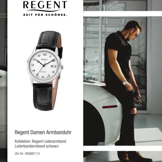 Regent Damen Armbanduhr Analog GM-2114 Automatik Lederband schwarz URGM2114
