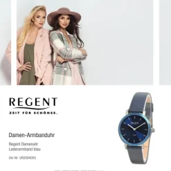Regent Damen Armbanduhr Analog Lederarmband blau UR2094055