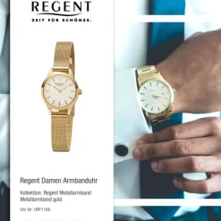Regent Damen Armbanduhr Analog F-1166 Quarz-Uhr Metall gold URF1166