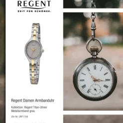 Regent Damen Armbanduhr Analog F-1164 Quarz-Uhr Titan grau gold URF1164