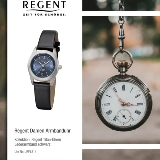 Regent Damen Armbanduhr Analog F-1214 Quarz-Uhr Titan schwarz URF1214