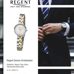 Regent Damen Armbanduhr Analog GM-2124 Quarz-Uhr Titanband bicolor URGM2124