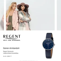 Regent Damen Armbanduhr Analog Lederarmband dunkelblau URBA717