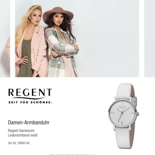 Regent Damen Armbanduhr Analog Lederarmband weiß URBA746