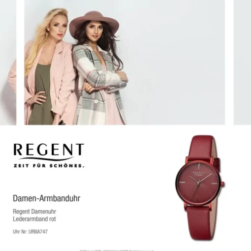 Regent Damen Armbanduhr Analog Lederarmband rot URBA747