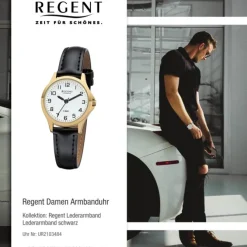 Regent Damen Armbanduhr Analog 2103484 Quarz-Uhr Leder schwarz UR2103484