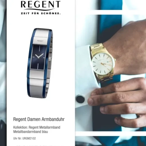 Regent Damen Armbanduhr Analog GM-2102 Quarz-Uhr Metallband blau silber URGM2102