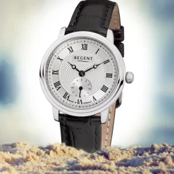 Regent Damen Armbanduhr Analog GM-1440 Quarz-Uhr Leder schwarz URGM1440