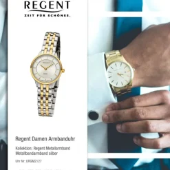 Regent Damen Armbanduhr Analog GM-2127 Quarz-Uhr Metallband bicolor URGM2127