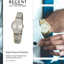 Regent Damen Armbanduhr Analog GM-2131 Quarz-Uhr Metallband bicolor URGM2131
