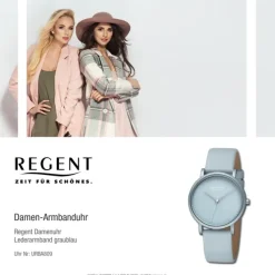 Regent Damen Armbanduhr Analog Lederarmband graublau URBA809