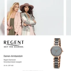 Regent Damen Armbanduhr Analog Keramikarmband rosegold schwarz URF1466