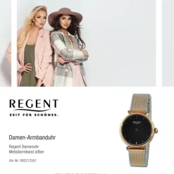 Regent Damen Armbanduhr Analog Metallarmband silber rosegold UR2212501