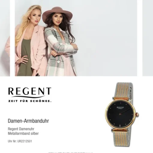 Regent Damen Armbanduhr Analog Metallarmband silber rosegold UR2212501