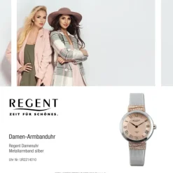 Regent Damen Armbanduhr Analog Metallarmband silber rosegold UR2214010