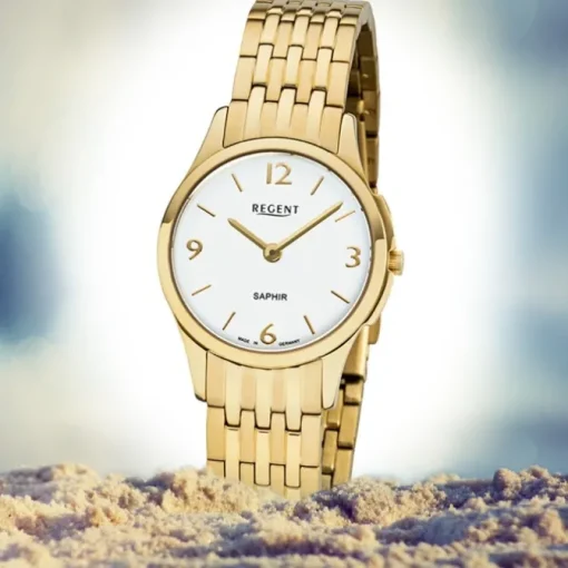 Regent Damen Armbanduhr Analog GM-1619 Quarz-Uhr Metall gold URGM1619