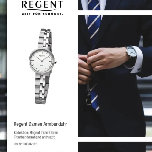 Regent Damen Armbanduhr Analog GM-2123 Quarz-Uhr Titanband anthrazit URGM2123