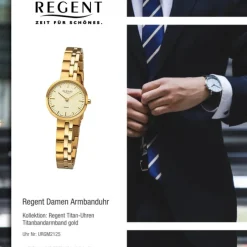 Regent Damen Armbanduhr Analog GM-2125 Quarz-Uhr Titanband gold URGM2125