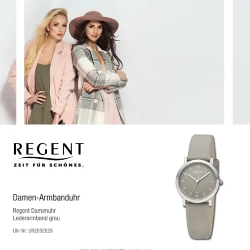 Regent Damen Armbanduhr Analog Lederarmband grau UR2092529
