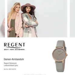 Regent Damen Armbanduhr Analog Lederarmband grau UR2152579