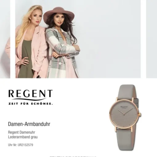 Regent Damen Armbanduhr Analog Lederarmband grau UR2152579