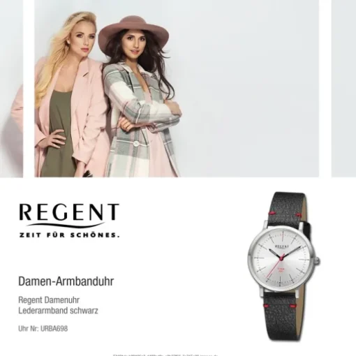 Regent Damen Armbanduhr Analog Lederarmband schwarz rot URBA698
