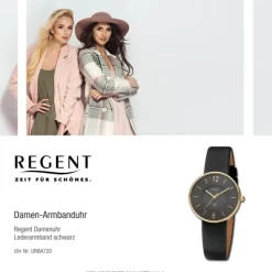 Regent Damen Armbanduhr Analog Lederarmband schwarz URBA720