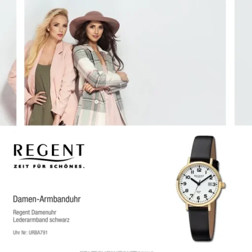 Regent Damen Armbanduhr Analog Lederarmband schwarz URBA791