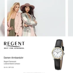 Regent Damen Armbanduhr Analog Lederarmband schwarz URF1250
