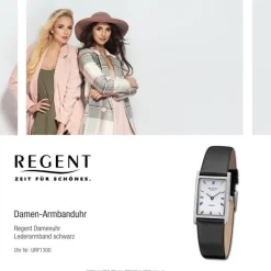 Regent Damen Armbanduhr Analog Lederarmband schwarz URF1300