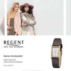 Regent Damen Armbanduhr Analog Lederarmband dunkelbraun URF1302