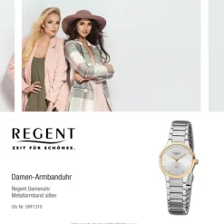 Regent Damen Armbanduhr Analog Metallarmband silber URF1310