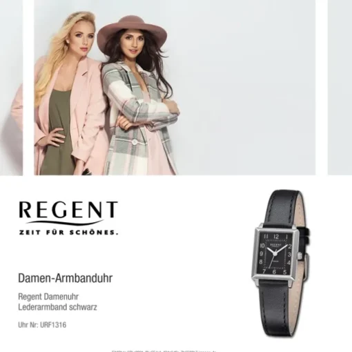 Regent Damen Armbanduhr Analog Lederarmband schwarz URF1316