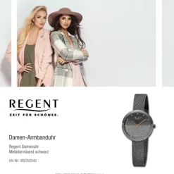 Regent Damen Armbanduhr Analog Metallarmband schwarz UR2252542
