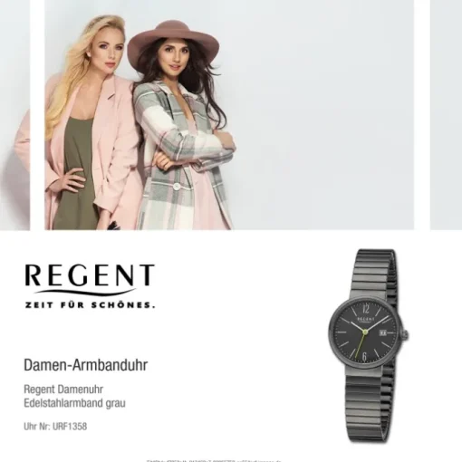 Regent Damen Armbanduhr Analog Edelstahlarmband grau URF1358