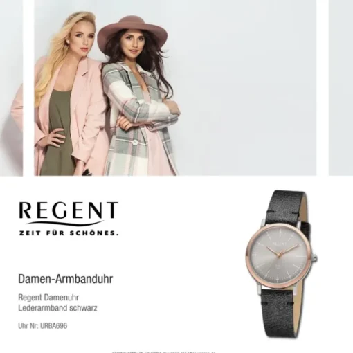 Regent Damen Armbanduhr Analog Lederarmband schwarz URBA696