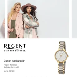 Regent Damen Armbanduhr Analog Metallarmband gold silber URF1503
