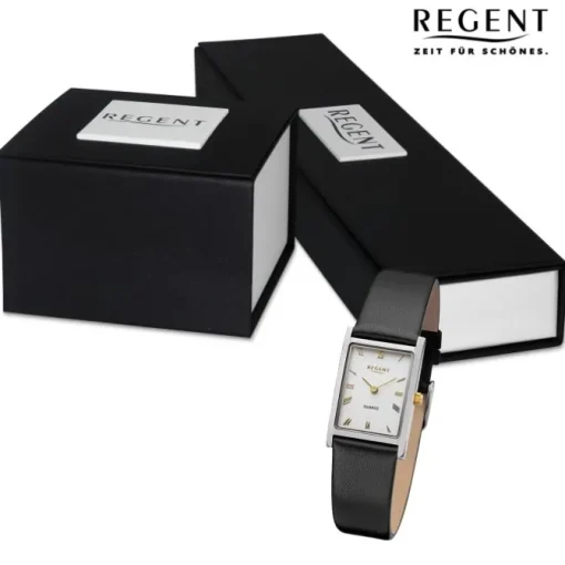 Regent Damen Armbanduhr Analog Lederarmband schwarz URF1301