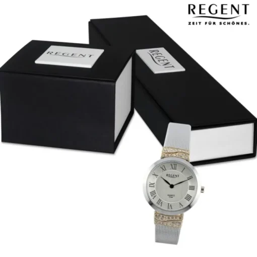 Regent Damen Armbanduhr Analog Metallarmband silber gold UR2214009